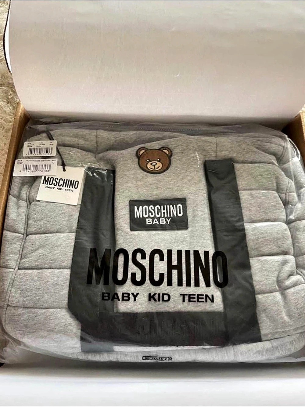 Moschino Baby Teddy Bear Changing Bag Gray & Black